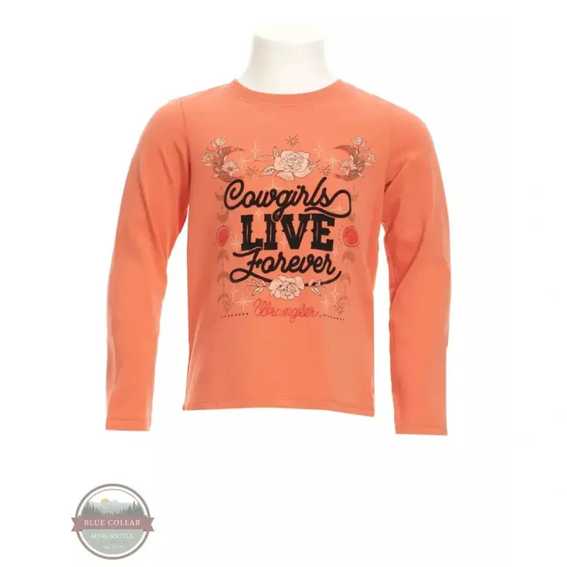 WRANGLER GIRLS LONGS SLEEVE COWGIRLS LIVE FOREVER - ORANGE sold by Bridle Path Tack Shop