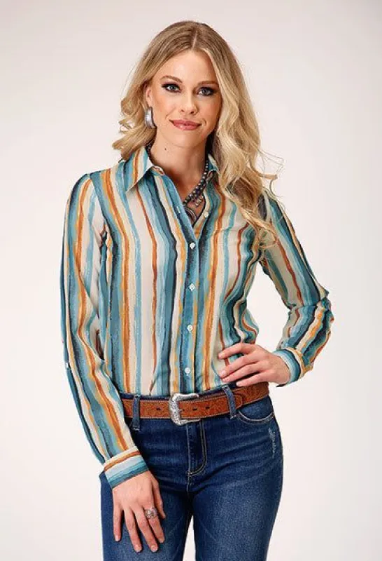 ROPER WOMENS WATERCOLOR STRIPE WESTERN SHIRT sold by Bridle Path Tack Shop