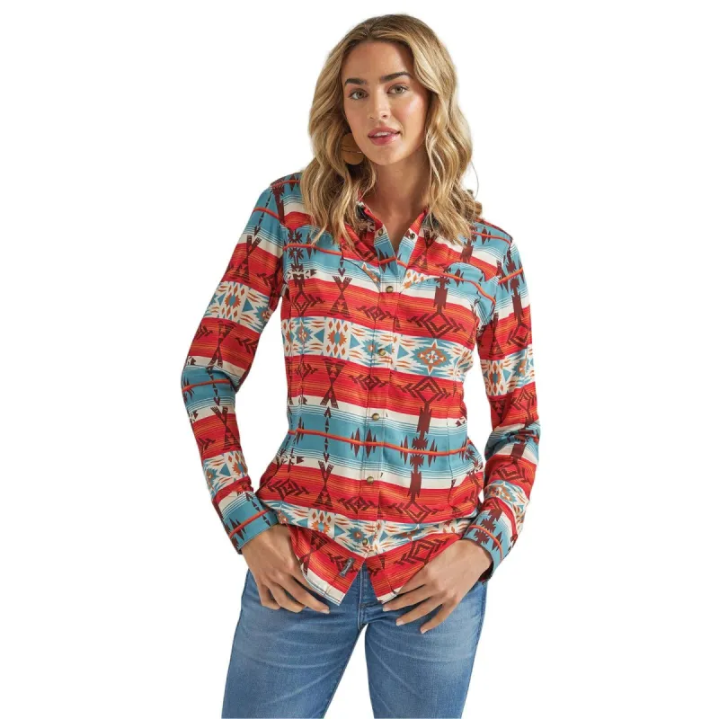 WRANGLER WOMENS RETRO SNAP WESTERN SHIRT - BLUE/RED made by Wrangler