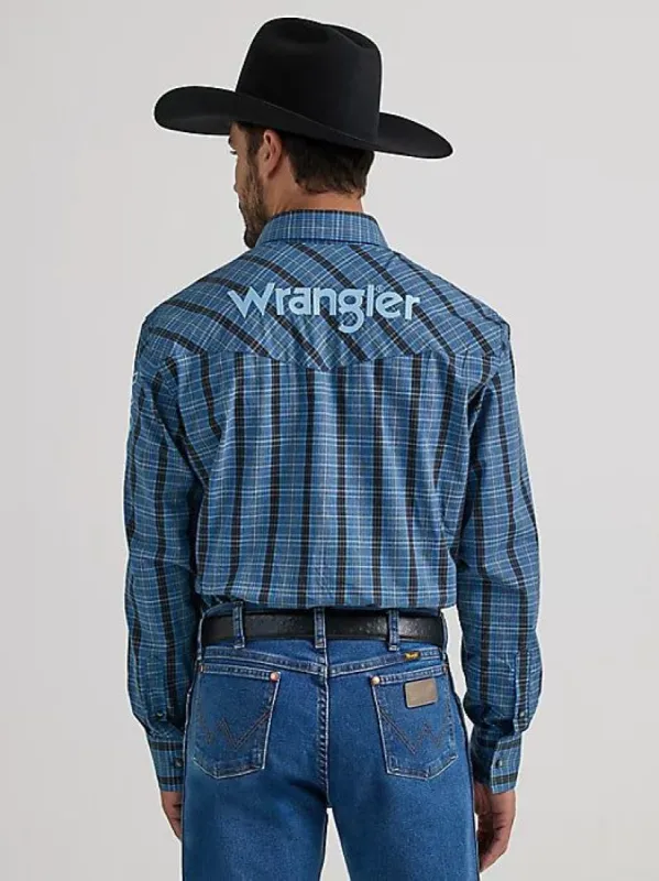 WRANGLER MENS LOGO LONG SLEEVE WESTERN SHIRT - BLACK N BLUE sold by Bridle Path Tack Shop