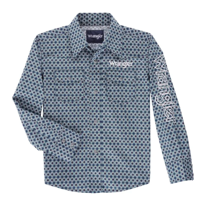 WRANGLER BOYS LOGO WESTERN SHIRT - NAVY sold by Bridle Path Tack Shop