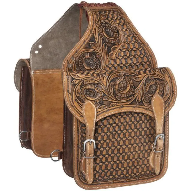 TOUGH 1 FLORAL AND BARBWIRE TOOLED SADDLE BAG sold by Bridle Path Tack Shop