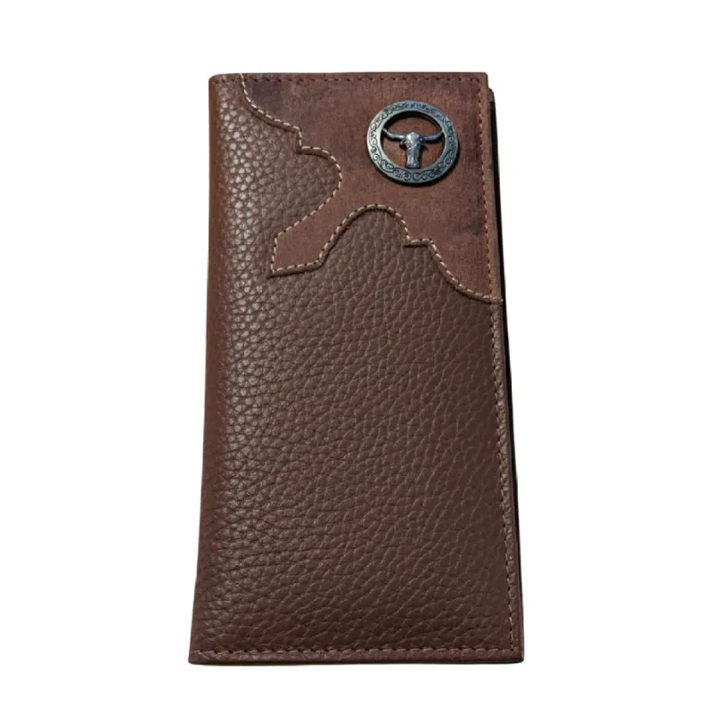 Western Genuine Leather Mens Long Bifold Wallet - Steer Concho Embossed sold by Bridle Path Tack Shop