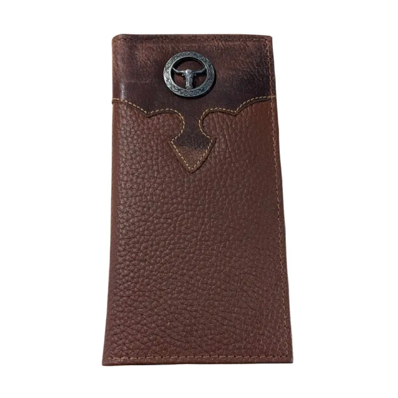 WESTERN GENIUNE LEATHER MENS LONG BIFOLD WALLET - STEER CONCHO CENTER EMBOSSED sold by Bridle Path Tack Shop