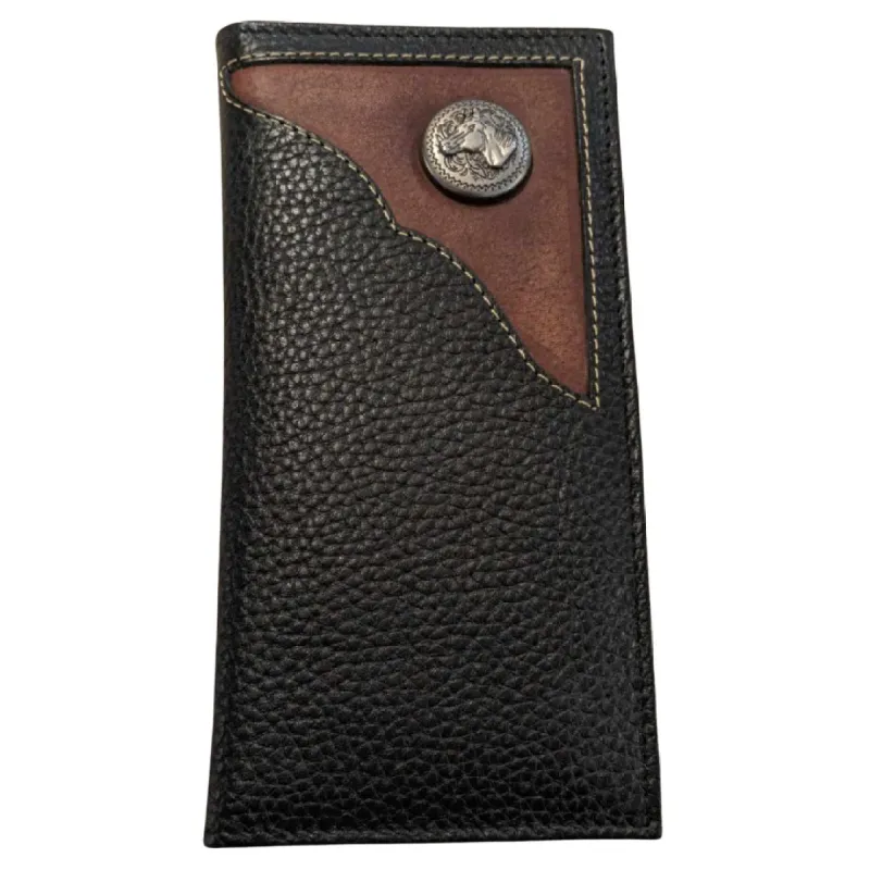 WESTERN GENIUNE LEATHER MENS LONG BIFOLD WALLET - HORSE CONCHO CORNER EMBOSSED sold by Bridle Path Tack Shop