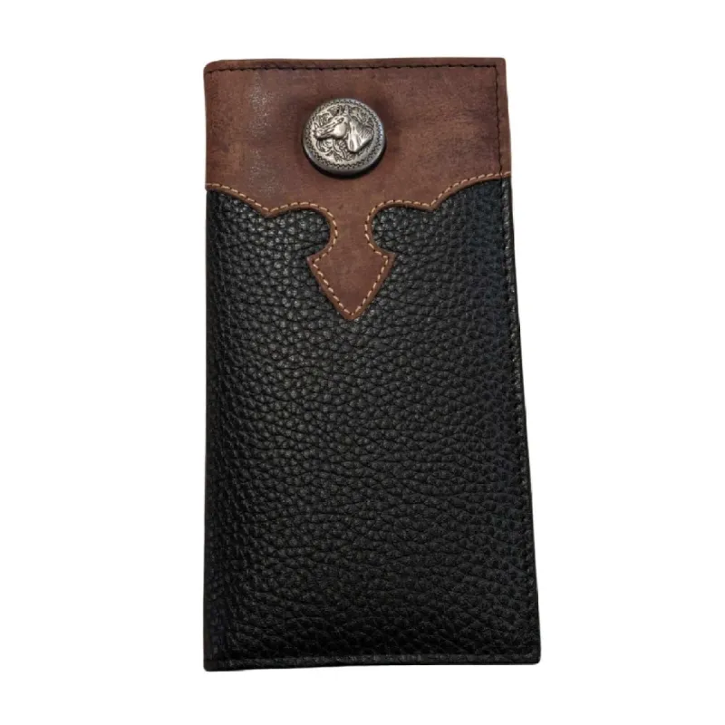 WESTERN GENIUNE LEATHER MENS LONG BIFOLD WALLET - HORSE CONCHO CENTER EMBOSSED sold by Bridle Path Tack Shop
