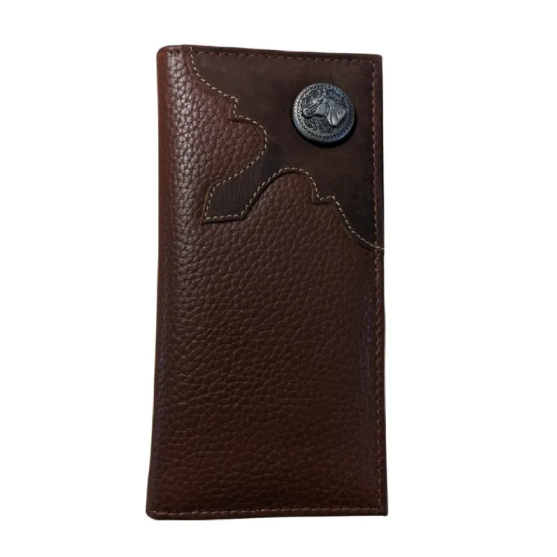 WESTERN GENIUNE LEATHER MENS LONG BIFOLD WALLET - HORSE CONCHO EMBOSSED sold by Bridle Path Tack Shop