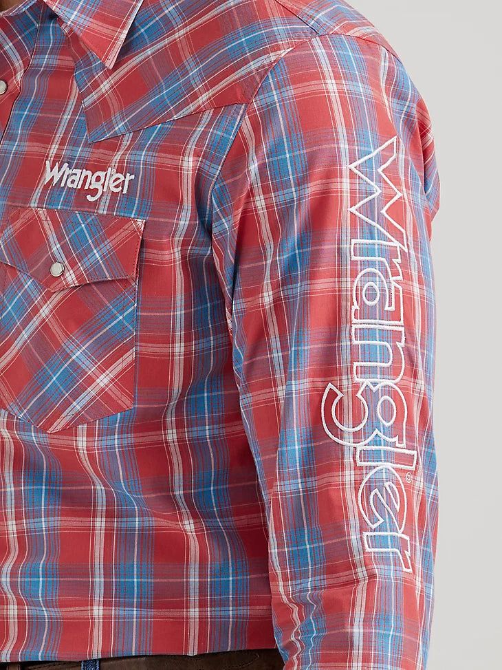 WRANGLER MENS LOGO SNAP SHIRT - APPLE PLAID sold by Bridle Path Tack Shop product image thumbnail 3