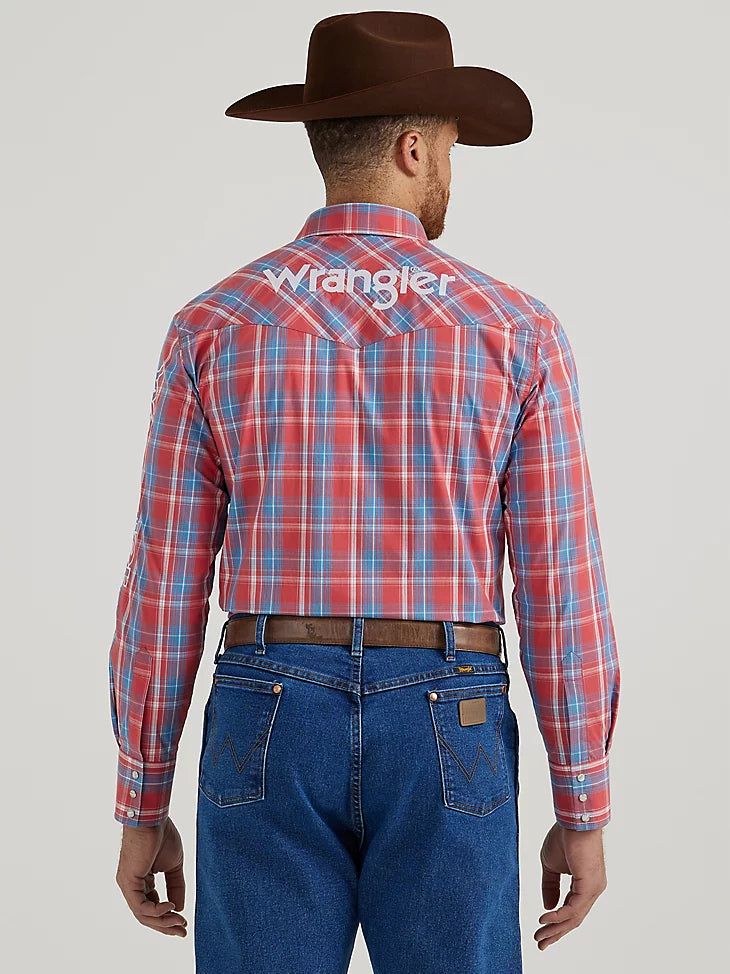 WRANGLER MENS LOGO SNAP SHIRT - APPLE PLAID sold by Bridle Path Tack Shop product image thumbnail 2