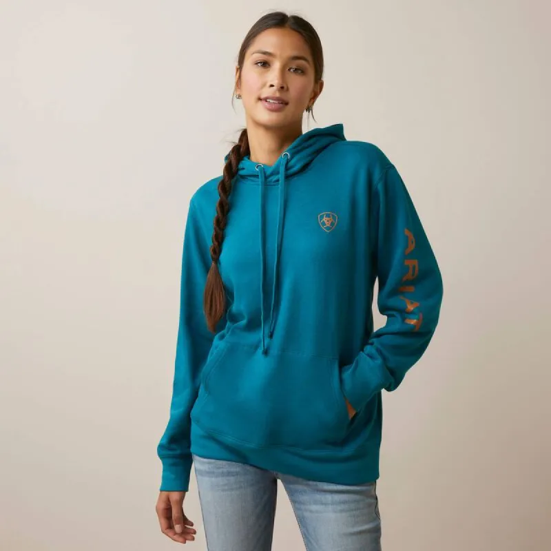ARIAT WOMENS LOGO HOODIE - DEEP LAGOON sold by Bridle Path Tack Shop