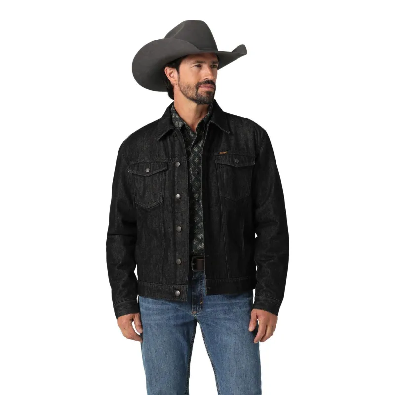 WRANGLER MENS DEMIN SHERPA LINED JACKET  - BLACK OBELISK sold by Bridle Path Tack Shop