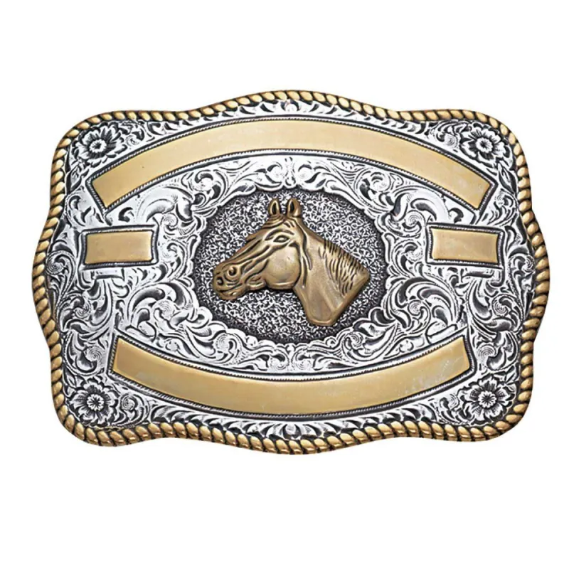 OVAL ROPE EDGE SCROLL BUCKLE WITH LONGHORN MOTIF sold by Bridle Path Tack Shop