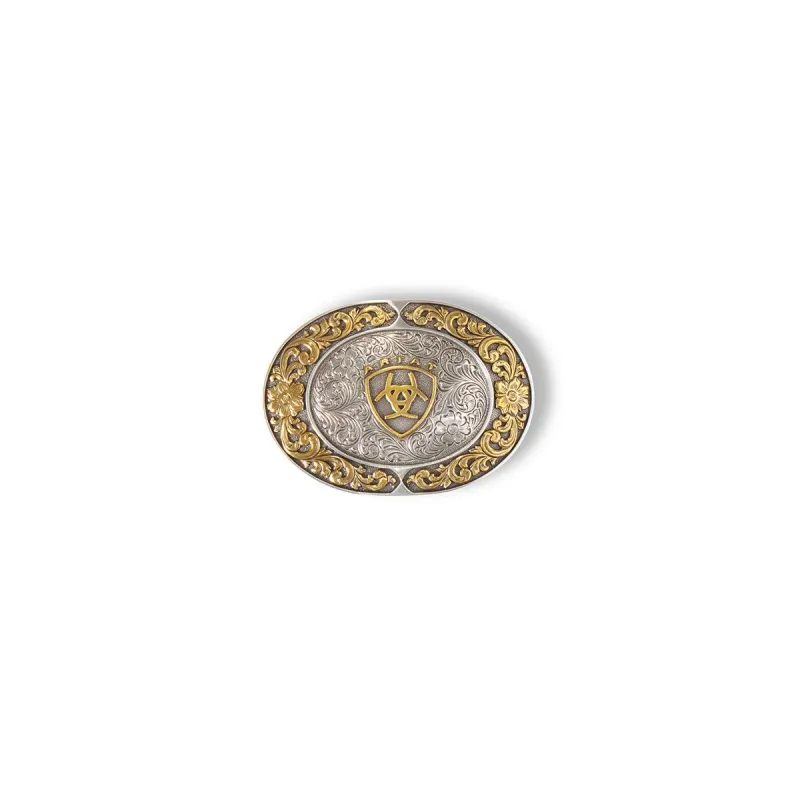 ARIAT OVAL BUCKLE SMOOTH EDGE FLORAL EMBLEM made by Ariat