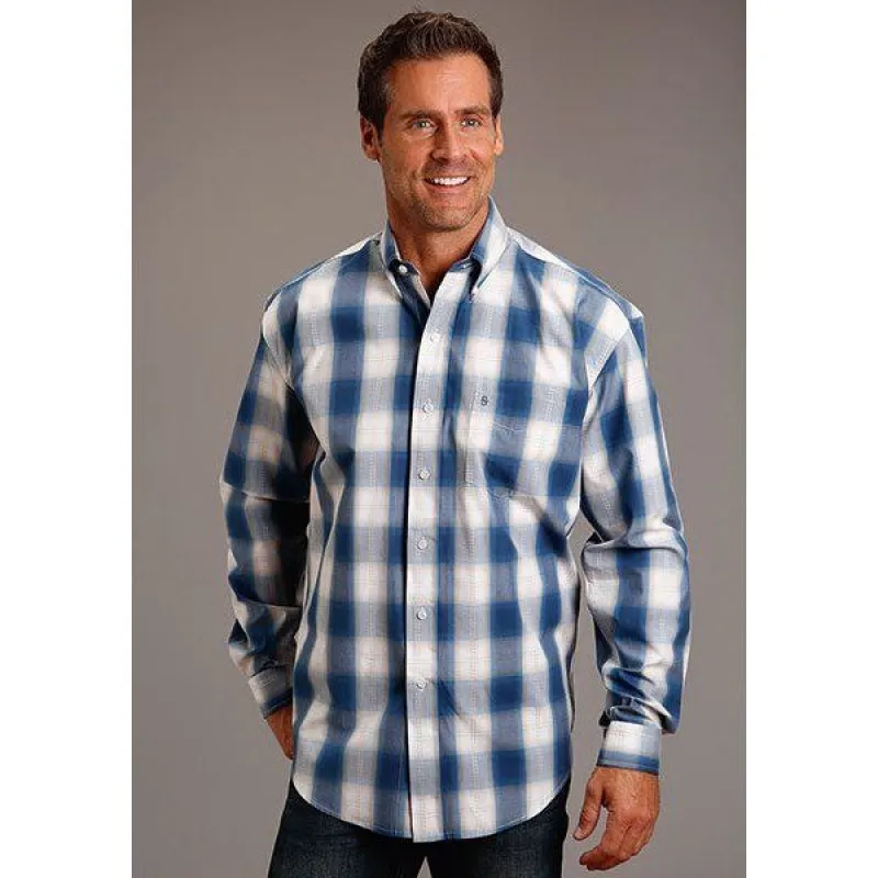 STETON MENS NAVY GOLD OMBRE WESTERN SHIRT made by Stetson