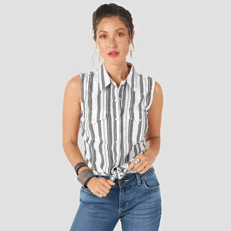 WRANGLER WOMENS SLEEVELESS STRIPED SHIRT sold by Bridle Path Tack Shop