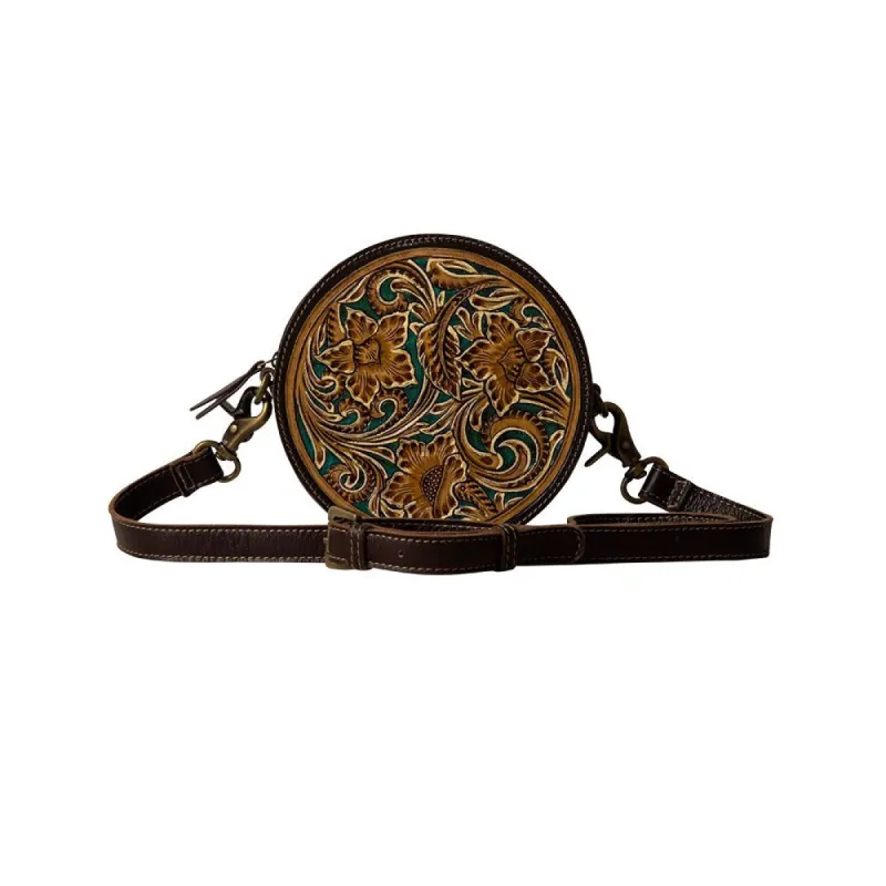 MYRA MAGNOLIA LANE HARD TOOLED ROUND BAG sold by Bridle Path Tack Shop