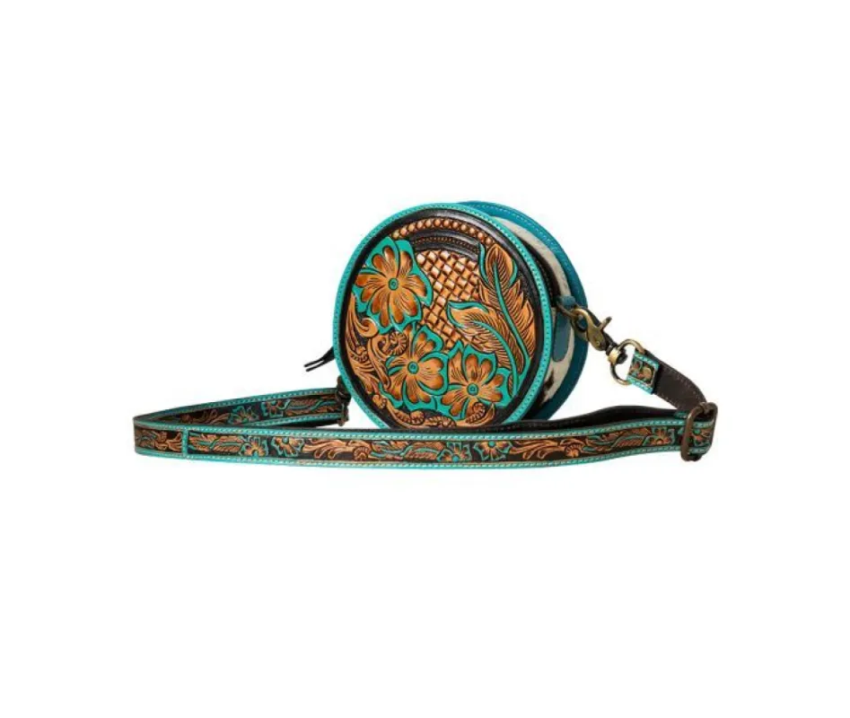 MYRA PRICELESS LOVE SMALL HAND TOOLED ROUND BAG sold by Bridle Path Tack Shop