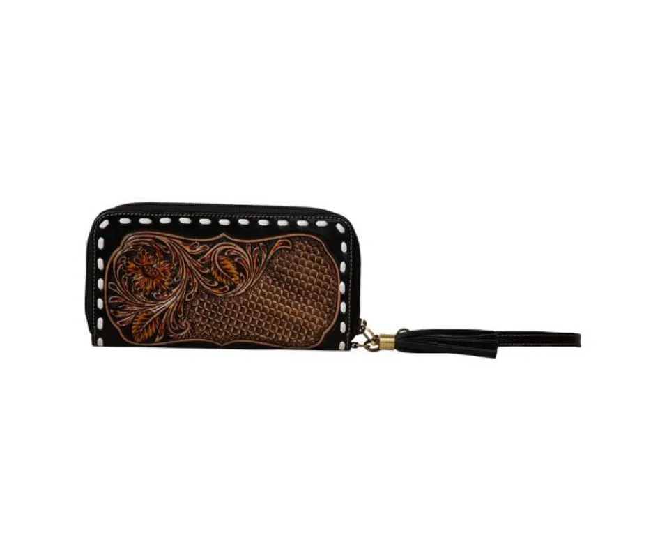 MYRA BISON CANYON BLOOMS HAND TOOLED CLUTCH WALLET sold by Bridle Path Tack Shop