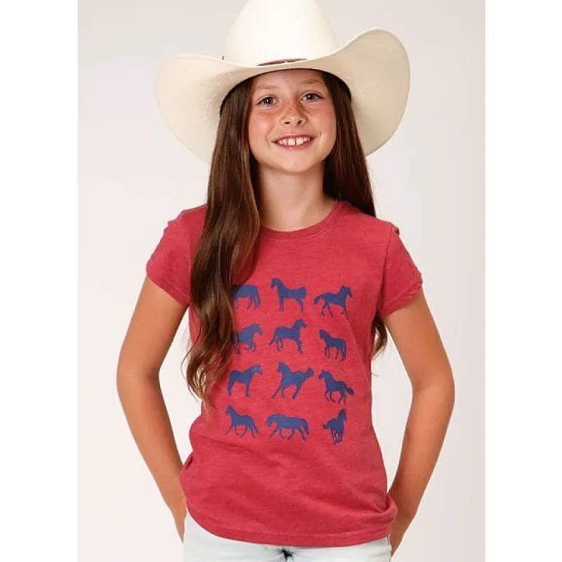 ROPER GIRLS PRINTED HORSES TEE - RED sold by Bridle Path Tack Shop