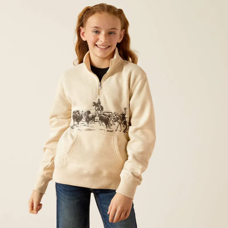 ARIAT GIRLS PASTURE 1/4 ZIP SWEATSHIRT - OATMEAL sold by Bridle Path Tack Shop