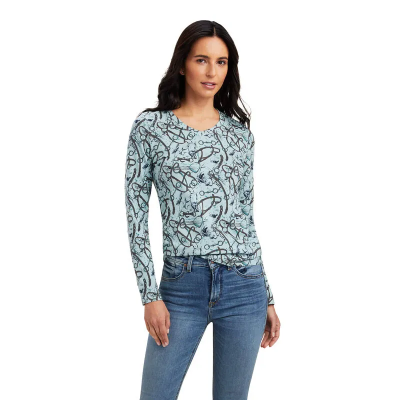 ARIAT WOMENS MELANGE PRINT TEE - BLUE SURF sold by Bridle Path Tack Shop