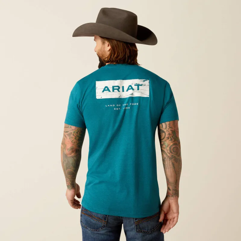 ARIAT MENS STACKS TEE SHIRT - CYAN BLACK sold by Bridle Path Tack Shop