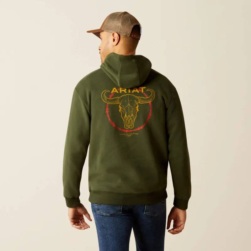 ARIAT MENS BARBWIRE SKULL HOODIE - DARK GREEN sold by Bridle Path Tack Shop