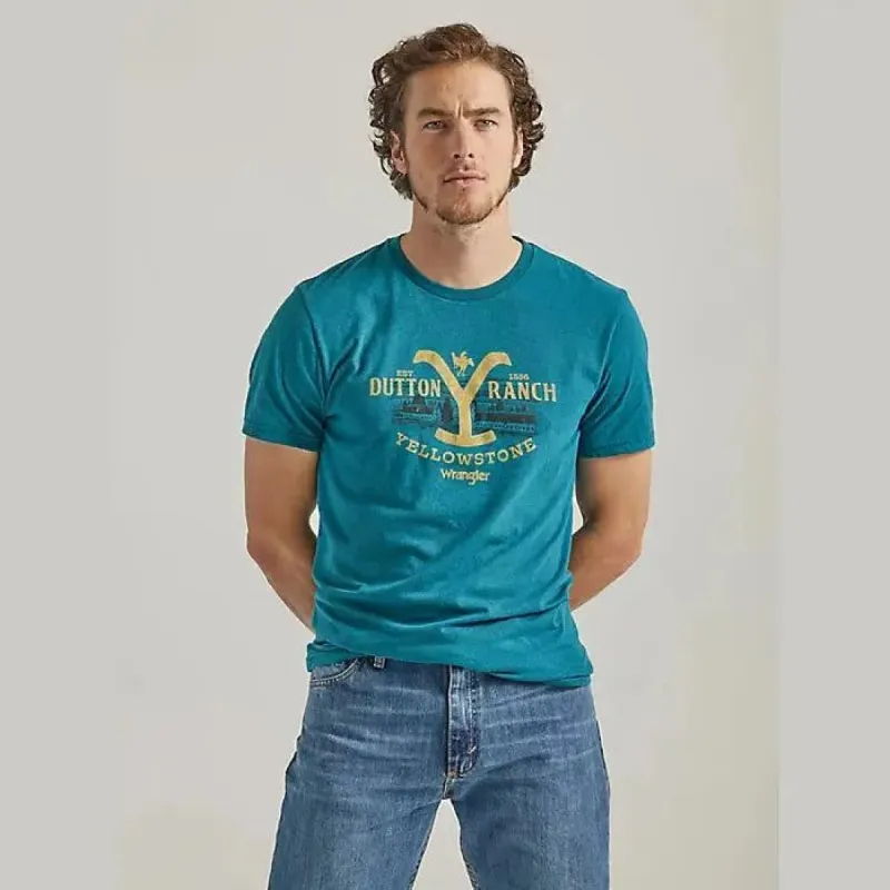 WRANGLER MENS YELLOWSTONE DUTTON RANCH TEE SHIRT - CYAN PEPPER sold by Bridle Path Tack Shop