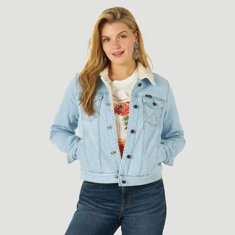 WRANGLER WOMENS RETRO SHERPA JEAN JACKET - BLEACHED DENIM made by Wrangler