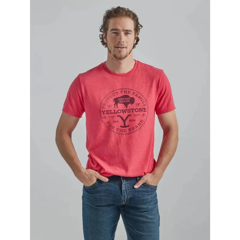 WRANGLER MENS YELLOWSTONE TEE SHIRT - PROTECT THE FAMILY - RED sold by Bridle Path Tack Shop