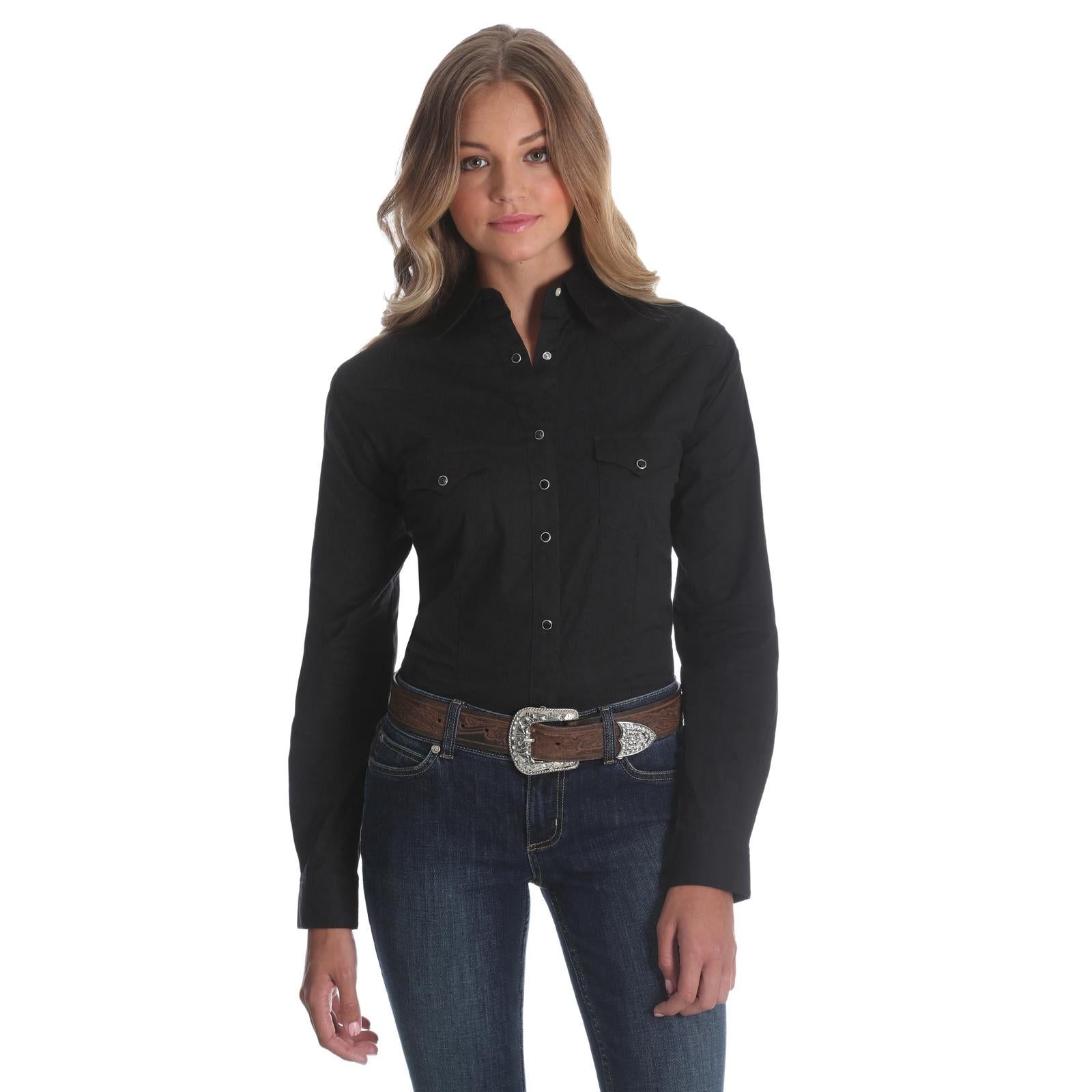 WRANGLER WOMENS SOLID LONG SLEEVE SNAP SHIRT sold by Bridle Path Tack Shop product image thumbnail 3