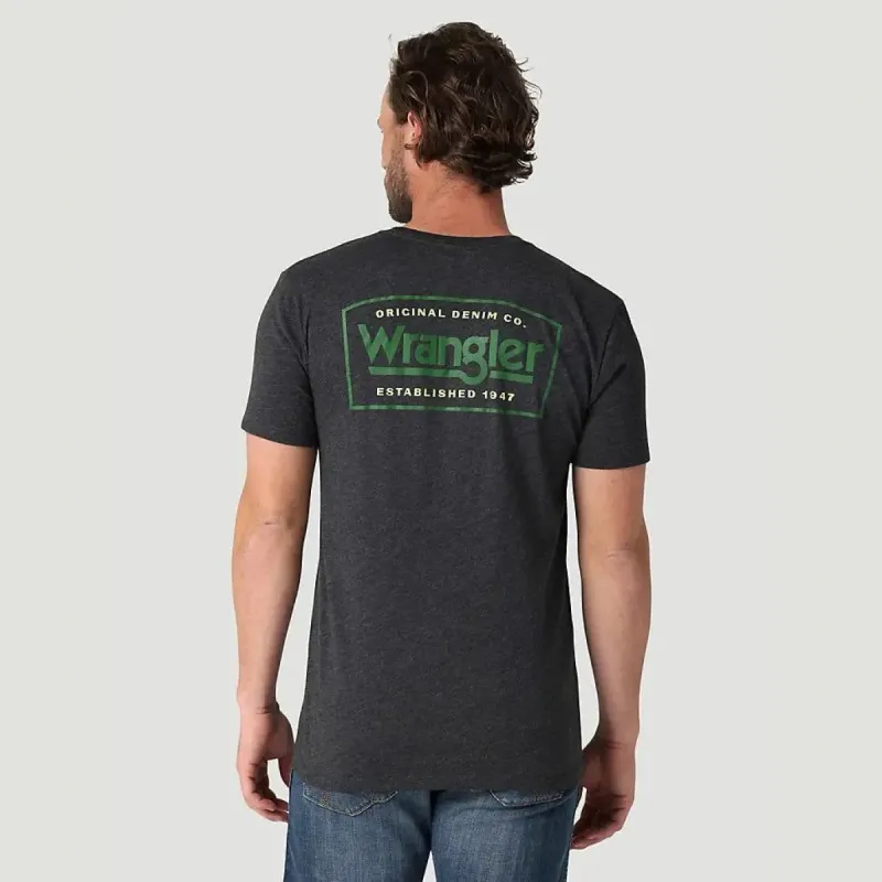 WRANGLER MENS ORIGINAL TEE SHIRT - CAVIAR HEATHER sold by Bridle Path Tack Shop