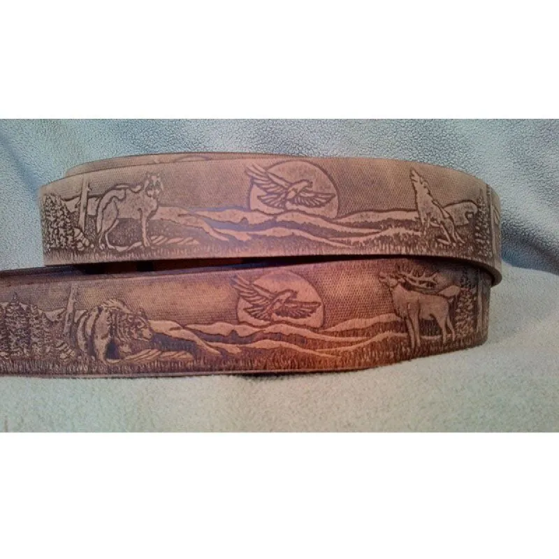 WILDLIFE EMBOSSED MENS BELT- BROWN  ELK/BEAR sold by Bridle Path Tack Shop