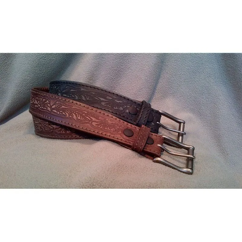 MENS TOOLED STITCHED BELT - BLACK sold by Bridle Path Tack Shop