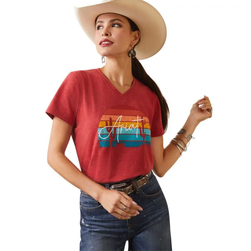 ARIAT WOMENS REAL HORIZON TEE SHIRT - ORANGE sold by Bridle Path Tack Shop