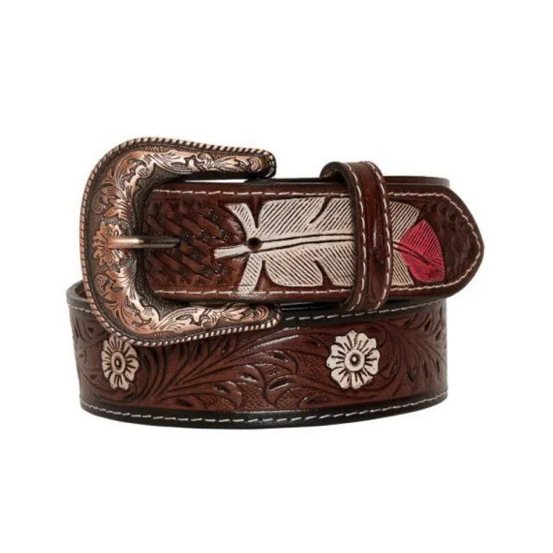 MYRA PINK FEATHER HAND TOOLED LEATHER BELT sold by Bridle Path Tack Shop