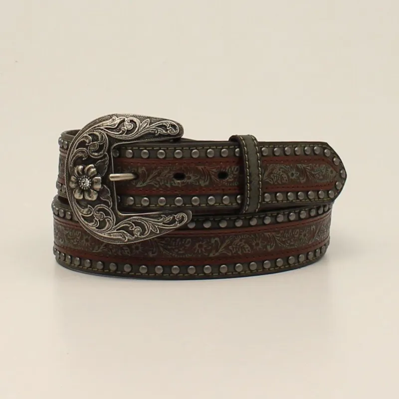 NOCONA WOMENS EMBOSSED OVERLAY STUDS BROWN BELT sold by Bridle Path Tack Shop