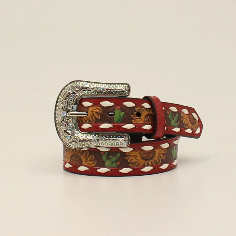 ANGEL RANCH GIRLS SUNFLOWER CACTUS RED BELT made by Bridle Path Tack Shop