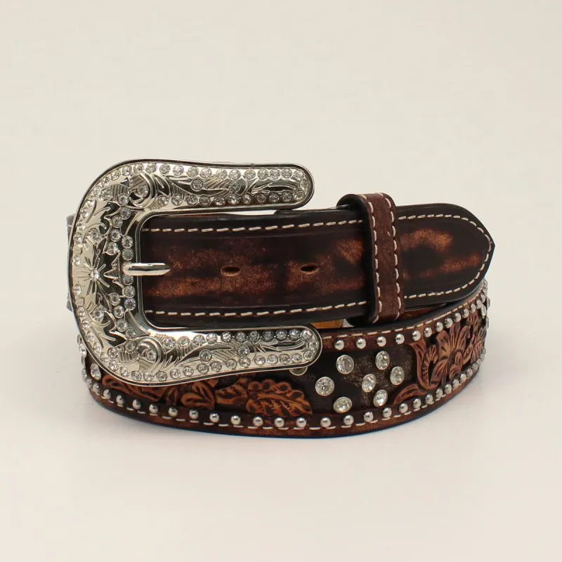 ANGEL RANCH WOMENS TOOLED OVERLAY STONE BELT made by Bridle Path Tack Shop