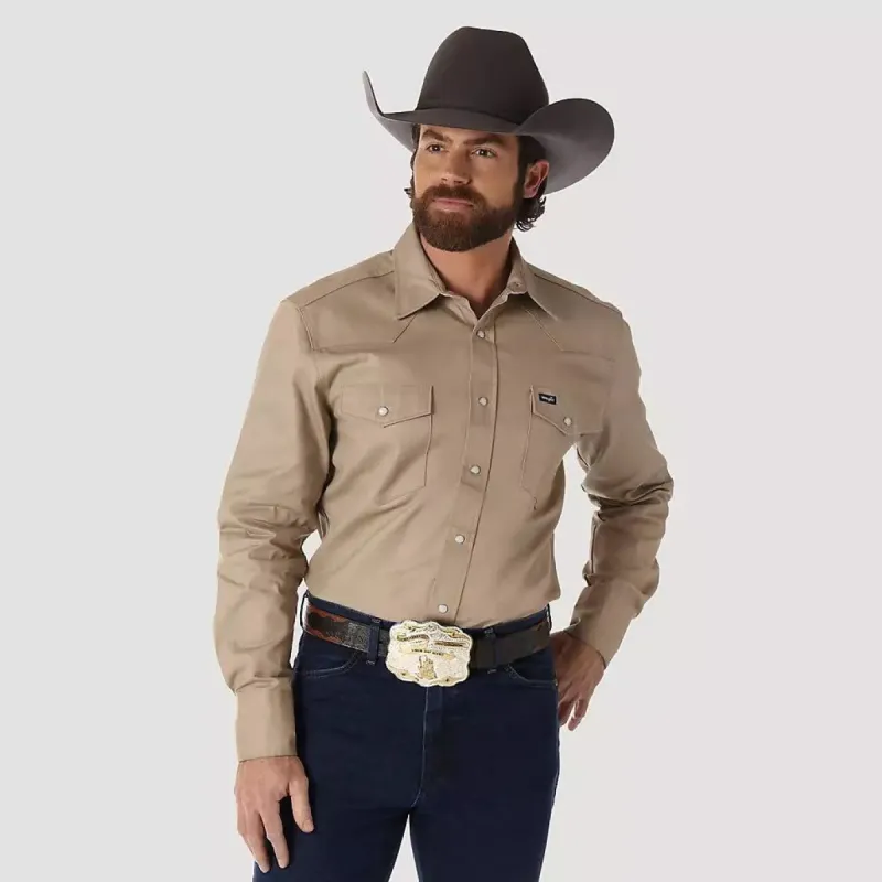 WRANGLER MENS WESTERN SNAP SHIRT - KHAKI sold by Bridle Path Tack Shop