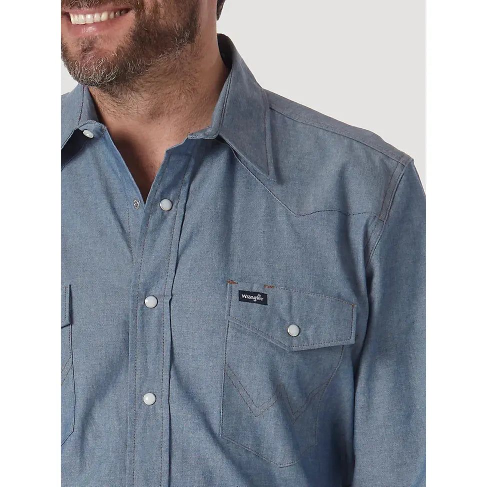 WRANGLER MEN WESTERN SNAP SHIRT - CHAMBRAY BLUE sold by Bridle Path Tack Shop product image thumbnail 2