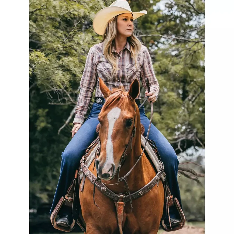 WRANGLER WOMENS RETRO PLAID SNAP SHIRT - PINK MAUVE made by Wrangler