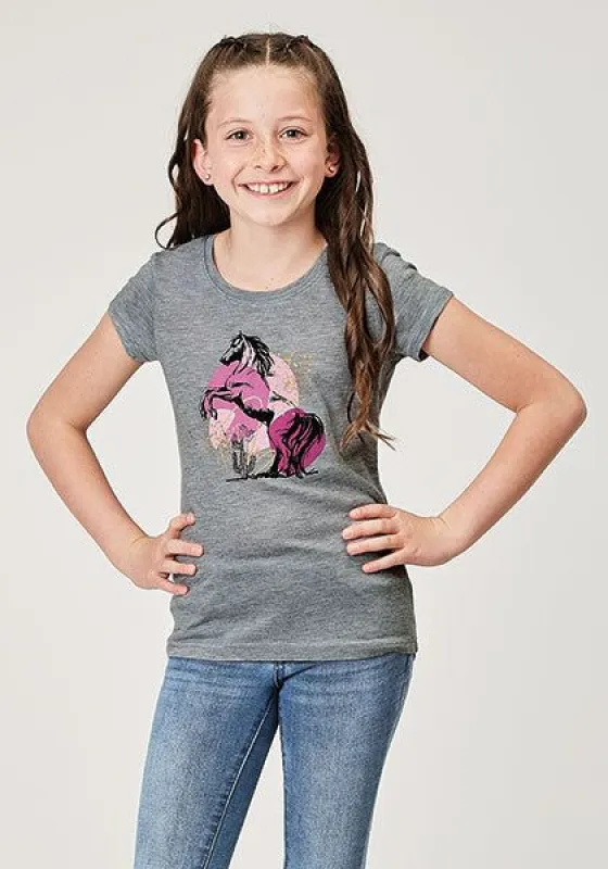 ROPER GIRLS PRINTED TEE - GREY sold by Bridle Path Tack Shop