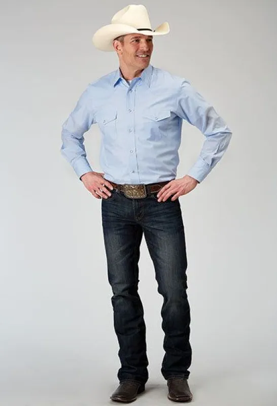 ROPER MENS TONE ON TONE BLUE SHIRT sold by Bridle Path Tack Shop