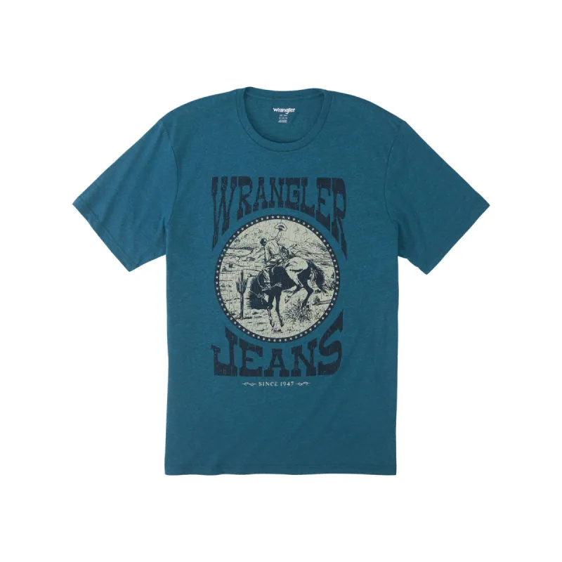 WRANGLER MENS GRAPHIC TEE - CYAN PEPPER sold by Bridle Path Tack Shop