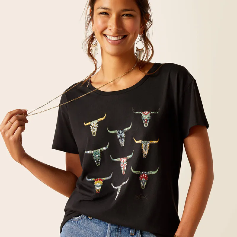 ARIAT WOMENS DECO SKULLS TEE SHIRT sold by Bridle Path Tack Shop