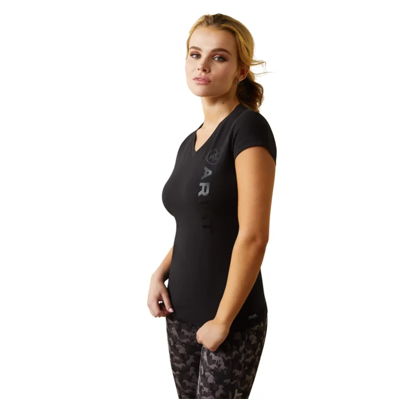ARIAT WOMENS VERTICAL LOGO TEE - BLACK sold by Bridle Path Tack Shop