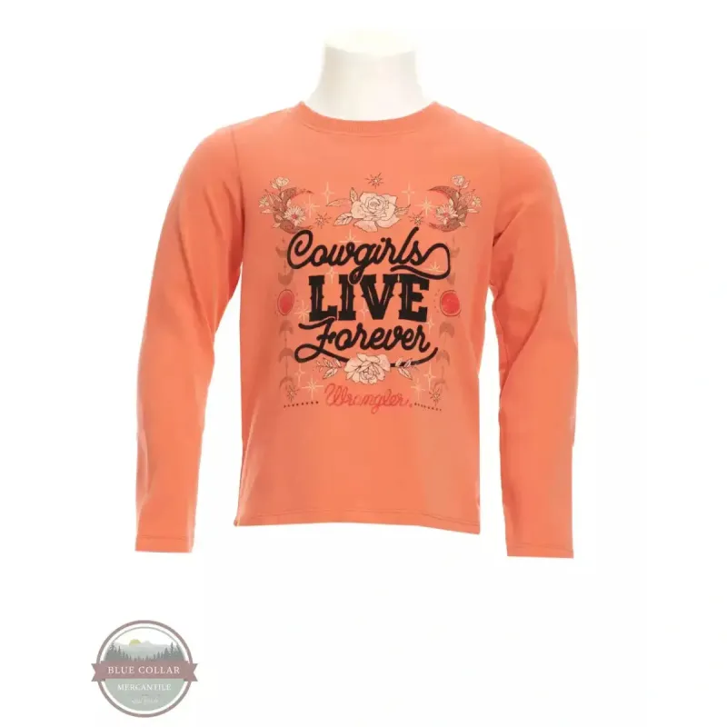 WRANGLER GIRLS LONGS SLEEVE COWGIRLS LIVE FOREVER - ORANGE sold by Bridle Path Tack Shop
