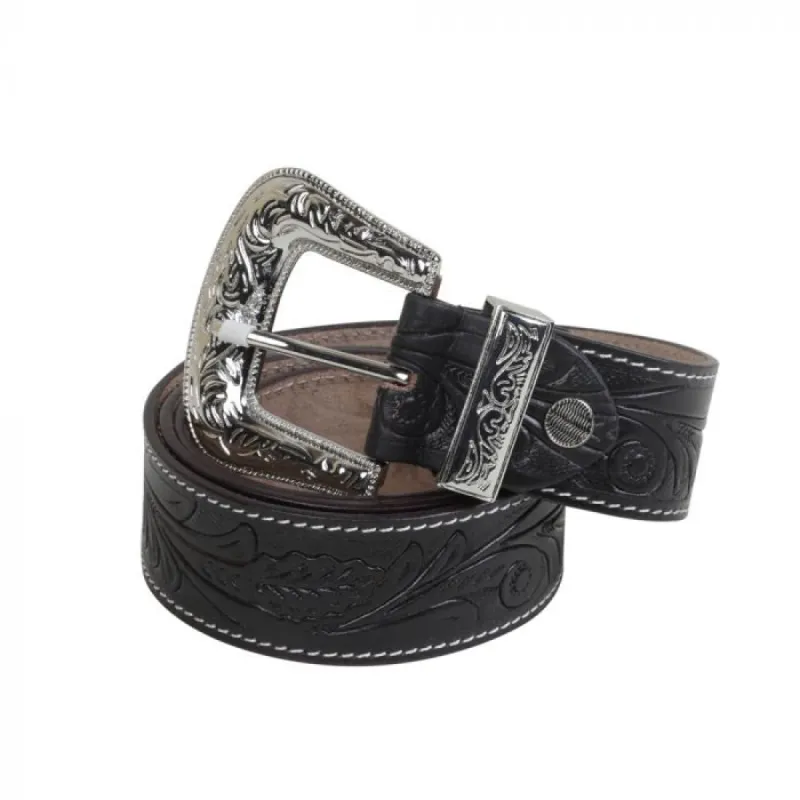 MYRA RUNNER UP HAND-TOOLED LEATHER BELT - BLACK sold by Bridle Path Tack Shop