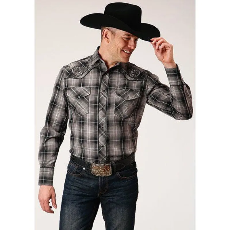 ROPER MENS BLACK/GREY PLAID SHIRT sold by Bridle Path Tack Shop